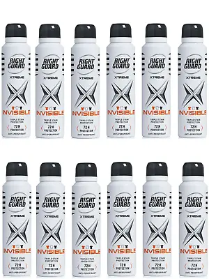 £18.77 • Buy 12 X Right Guard Xtreme Invisible Anti-Perspirant Deodorant Spray For Men 150 Ml