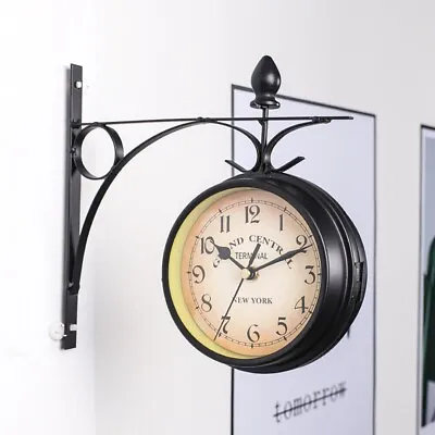 $33.98 • Buy Vintage Outdoor Bracket Clock Garden Station Wall Clock Double Sided Clock