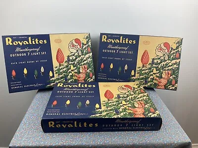 Vintage Royalite 7 Indoor Christmas Tree Lights Boxes Only- Set/3 Great Graphics • $24