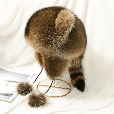 Men Women Plush Faux Fur Russian Hat Cossack Cap Cute Raccoon Shape Ears Winter • $23.80