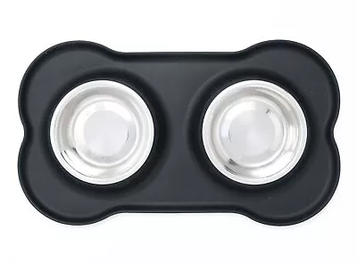 Double Dog Bowl Stainless Steel Double Dog Food And Water Bowl With Silicone Mat • $18.99