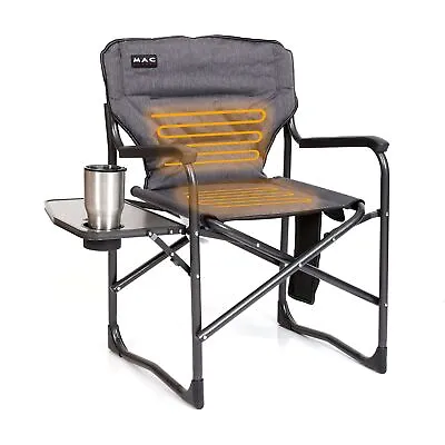 MacSports Heated Camping Padded Side Table| Director Chair (Grey) • $121.99