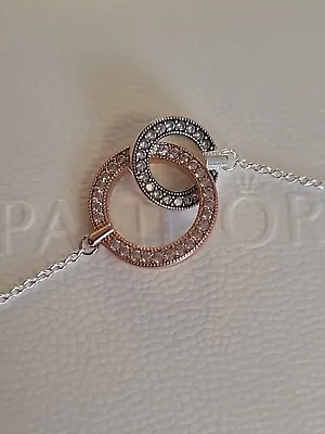 Pandora Signature Two Tone Interwined Circles Necklace Sterling Silvers925 Ale • £26.99