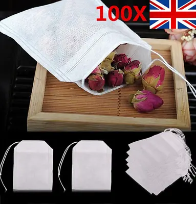 100Pcs Cotton Muslin Drawstring Bags Bath Herbs Empty Tea Filter Making Spice  • £3.09