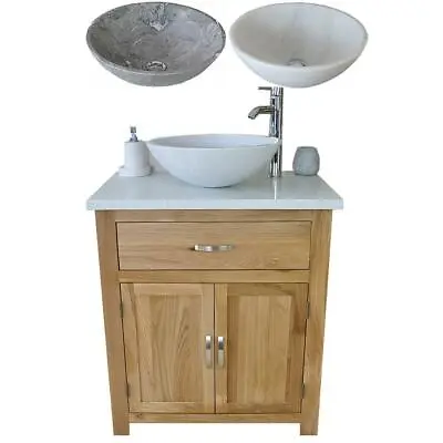 Bathroom Vanity Unit Oak Cabinet Wash Stand White Quartz Marble Stone Basin 502 • £567.76