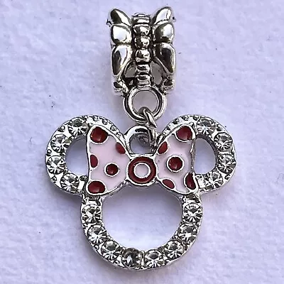 Enamel Polka Dot Bow Disney MINNIE MOUSE Bracelet Charm CRYSTAL Pendant Bead • $4.99