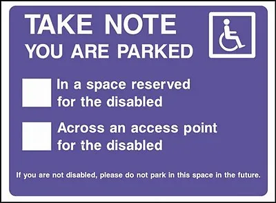 £2.35 • Buy Parked In Space Reserved For Disabled Parking, No Parking Sign, Stickers, PVC