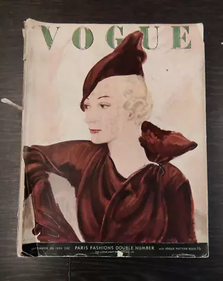 VOGUE Magazine: Double Issue With Vogue Pattern Book 20th September 1933 • $217.74