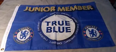 CHELSEA OFFICIAL TRUE BLUE JUNIOR MEMBER FLAG (90cm X 60cm). Used. • £3.50