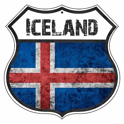 Iceland Country Flag Novelty Highway Shield Aluminum Metal Sign • $14.99