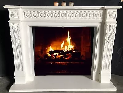 Hand Carved MARBLE FIREPLACE MANTLE - WHITE MARBLE ENGLISH MANTEL • $3950