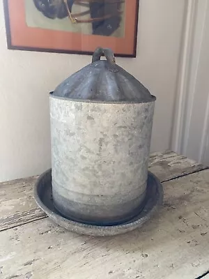 Antique Vintage Chicken Waterer Poultry Galvanized With Handle Farm Decor • $45