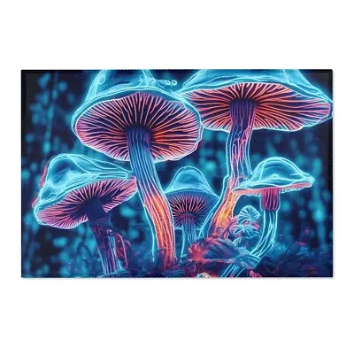 Black Light Trippy Mushrooms Area Rug Trippy Decor • $46.74