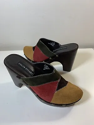 Colin Stuart Suede Clog Mule High Heel Multicolor Size 6.5 Retro Patchwork Shoes • $19.99