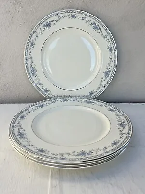 Set 4 Minton Bellemeade China Dinner Plates 10 5/8” Ivory Blue Floral Platinum • $60