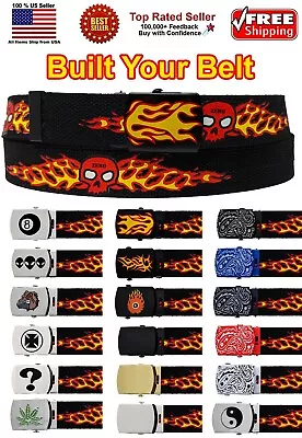 Flame Skull Adjustable Canvas Military Web Belt Metal Buckle 36  44  56  64  72  • $8.99