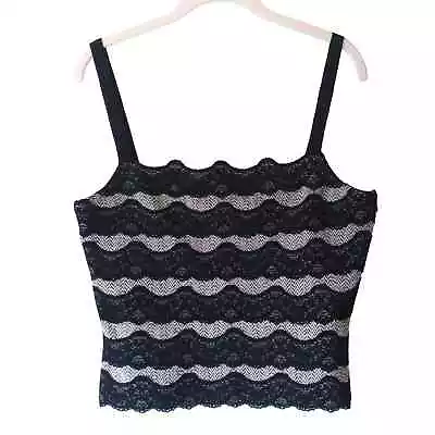 Vintage St. John 8 Cropped Tank Black Lace Stripe Side Zip Career Witchy Goth • $23