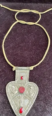 Asyk Jewelry Turkmen Turkoman Pendant Silver With Gold Wash W Carnelian Antique • $160