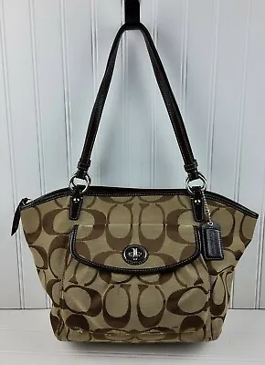 Coach Leah Signature Shoulder Handbag F14659 Tote Purse Brown • $39.99