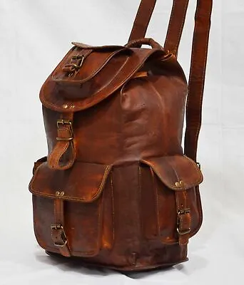 Handmade 22  Large Backpack Genuine Vintage Leather Laptop Rucksack Travel Bag • $58.49