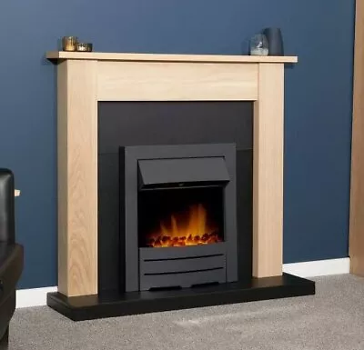 Electric Fire Oak Fireplace Surround Black Hearth Black Led Flame Coal Bnib • £319.97