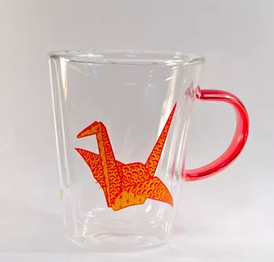 Double Walled Insulated Glass Coffee Mug Tea Cup W/Origami Crane Decal By Vessel • $22.95
