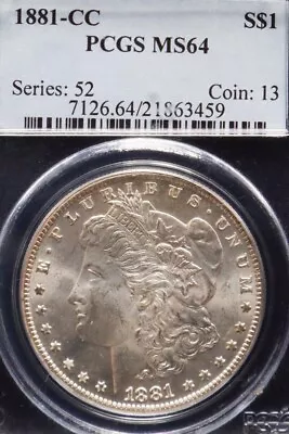 1881-CC Morgan $1. PCGS MS64. Choice Unc. Carson City Better Date Silver Dollar. • $705