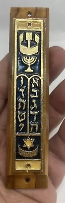 Vintage Classic Mezuzah Olive Wood Ten Commandments Menorah Scroll Israel • $19.99