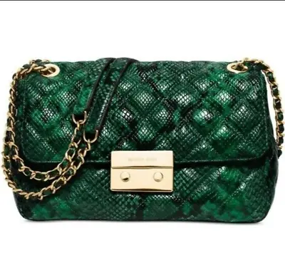 🌞michael Kors Sloan Palmetto Green Snake  Leather Crossbody Shoulder Bag🌺nwt! • $219.99