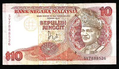 World Paper Money - Malaysia 10 Ringgit ND 1989 P29 @ Fine Cond. • $6.48