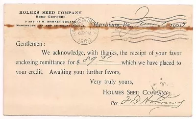 HARRISBURG PA/PENNSYLVANIA Postal Card HOLMES SEED COMPANY 1903 Martinsburg WV • $7.95