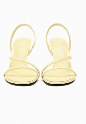 $49 • Buy Zara Leather Strappy WideHigh Heeled Sandals Vanilla Yellow Sz 39/ 8New Women’s