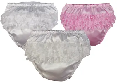 Baby Girl Frilly Knickers Pants Satin Lace Nappy Cover Christening  • £3.99