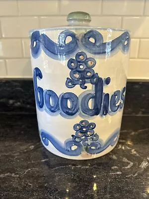 M.A.Hadley Stoneware Goodies Treat Or Cookie Jar Blue Swirls 9.5  Tall  7” Wide • $29.99