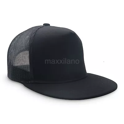 Mens Snapback Trucker Hat Mesh Solid Flat Brim Hip Hop Style Baseball Cap Womens • $8.74