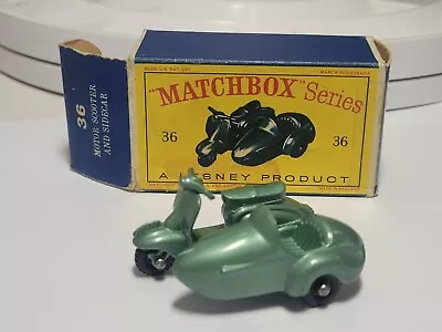 Vintage Matchbox Lesney  #36 Motor Scooter With Sidecar NM+ With Box Seafoam • $41