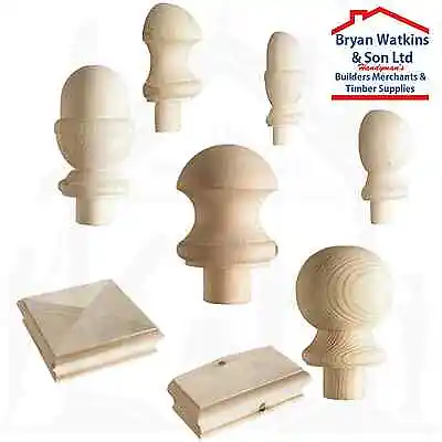 Solid Pine Stair Newel Post Caps Ball Caps Acorn Pyramid Mushroom Half Caps • £11.95