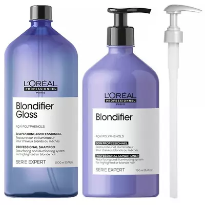 L'OREAL Professional Blondifier Gloss Shampoo 1500ml + Conditioner 750ml + Pumps • £52.95