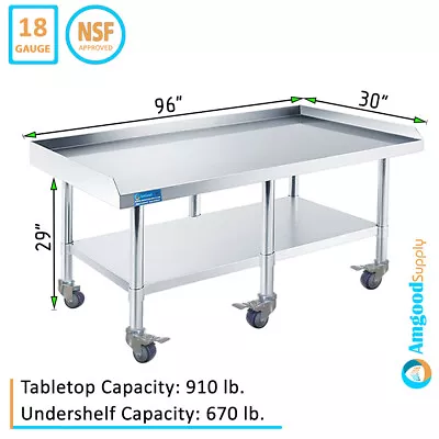 96  Long X 30  Deep Stainless Steel Equipment Stand With Undershelf + Casters • $1129.95