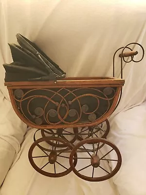 Vintage Wicker Ratan Baby Doll Pram Carriage Buggy Antique Stroller Home Decor • $100