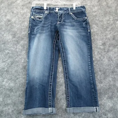 Vanity Jeans Women 28W Blue Denim Cropped Premium Collection Flap Pockets Cuffed • $14.21