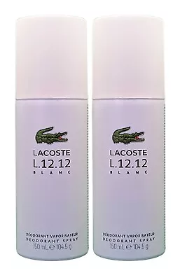 LACOSTE L.12.12 Blanc Deodorant Spray 150ml X 2 ( 2 Sprays Sent) • £10.99