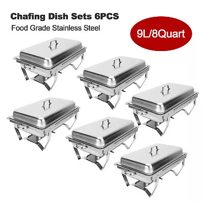 2/4/6 PCs X9L Chafer Chafing Dish Bain Marie Sets Food Warmer Pans W/Fuel Holder • $159.99