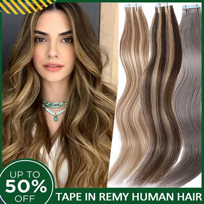 Body Wave Tape In 100% Real Remy Human Hair Extensions Skin Weft Full Head 60PCS • $24.47