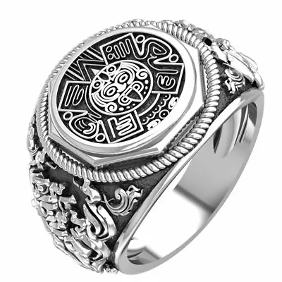 Aztec Calendar Ring For Men Mayan Sun Jewelry 925 Sterling Silver • $61.99