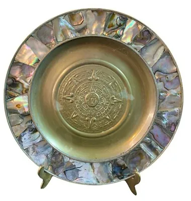 Abalone Shell Inlaid Mosaic Jewelry Decorative Small Plate Mexico Vintage • $24.99