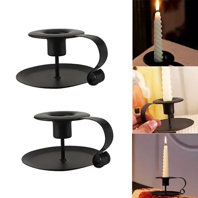 2x Candlestick Metal Holders With Handle Candle Stands Vintage Design Black • £7.59