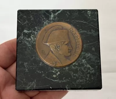 Antique Bronze Napoleon Medal Coin On Marble Paperweight • £8.02