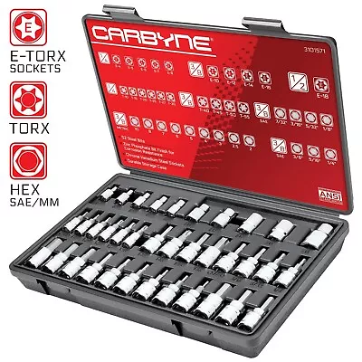 CARBYNE 36 Piece Hex Torx Bit Socket & E-Torx Socket Set S2 Steel | 1/4  3... • $97.98