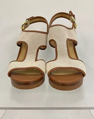 MICHAEL Michael Kors Beige Brown Fabric Platform Wedge Sandals 9M • $22